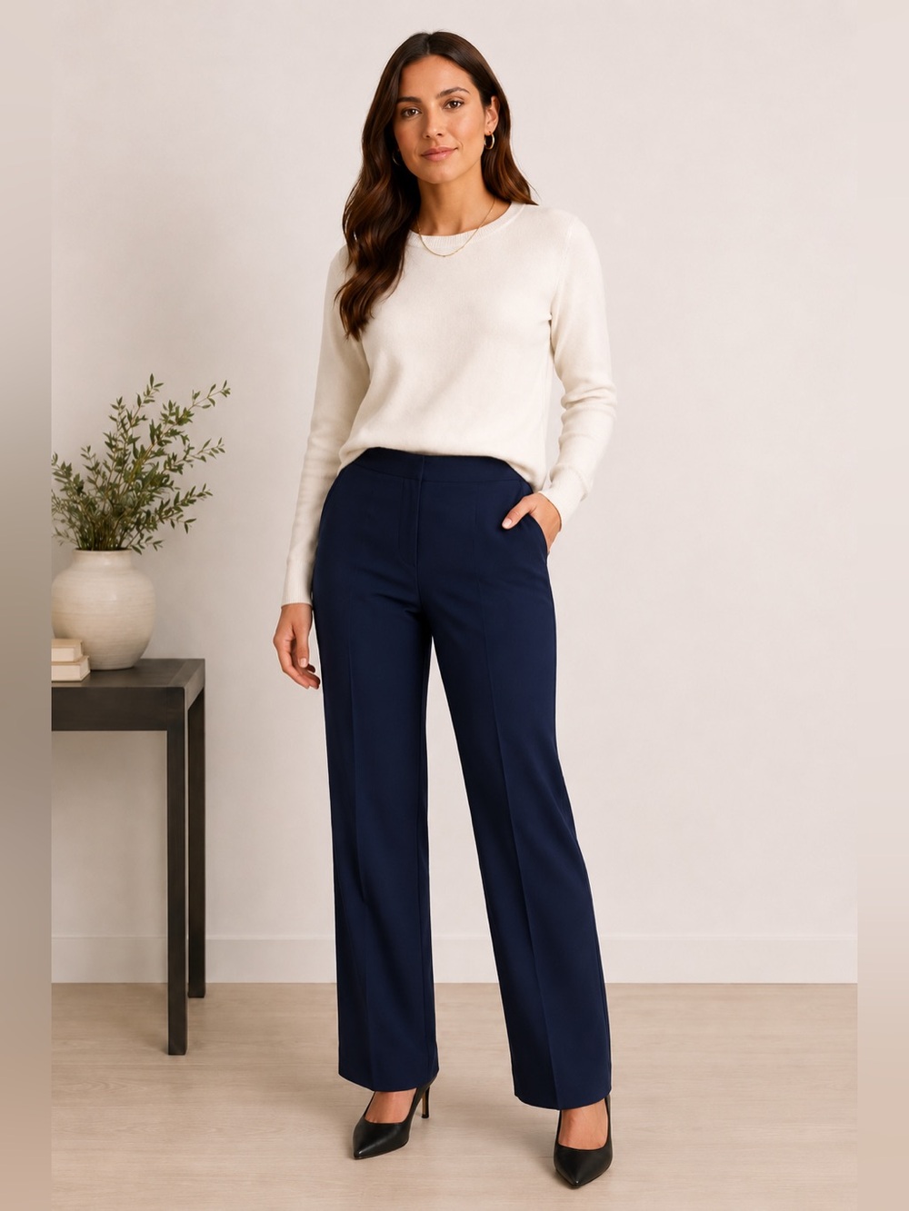 St. John Caviar Diana Navy Trousers Size 6 Designer Luxury Office Preppy